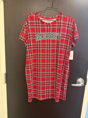 JoySpun Red Plaid Holiday Nightgown Cozy Soft Size Large - XL